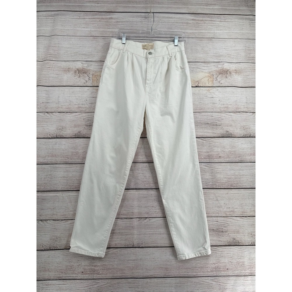 Current/Elliott Pleated Jeans Womens 29 White High Rise Tapered Denim Pants